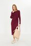 Women's Burgundy Gathered Ribbed Knitwear Dress 29104 - 6