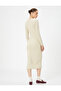 Pencil Dress Basic Long Sleeve Round Neck Lined Slit Detail - 4