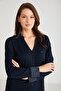 Women's Long Sleeve Front Button Navy Blue Pajamas Suit C8T0N7O9 - 4