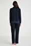 Women's Long Sleeve Front Button Navy Blue Pajamas Suit C8T0N7O9 - 2