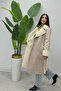 Women's Fur-Lined Suede Coat - Mink - 3