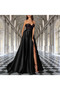 Black Slit Detail Satin A-line Pleated Evening Skirt