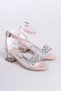 Powder Transparent Stone Detailed Girls' Heeled Evening Dress Shoes