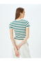 Basic Striped Crew Neck Short Sleeve Camisole Slim Fit Women's T-Shirt - 4