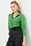 Women's Grass Green Long Sleeve Plain Shirt ARM-18Y001176 - 4