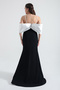 Women's Black Slim Fit Long Evening Dress with Bow on the Bust and String Straps - 5
