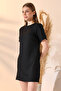Women's Black Collar Rhinestone Short Sleeve Dress - 5