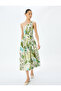 Midi Length Lined Viscose Floral One Shoulder Dress - 3