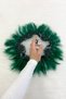 Green Vip Bridal Handkerchief, Beaded Pearl Sequins Feather Detailed Luxury Appliqued Groom Wedding Henna Circumcision Engagement