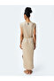 Belt Detail Round Neck Sleeveless Pleated Pleated Long Dress - 4