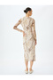 Round Neck Long Sleeve Floral Print Midi Length Pencil Dress - 4