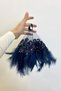 Navy Blue Vip Bridal Handkerchief, Beaded Pearl Sequins Feather Detailed Luxury Appliqued Groom Wedding Henna Circumcision Engagement - 3