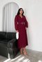 Women's Burgundy Pleated Chiffon Dress with Belt Nbk3028 - 3