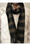 Men's Black Light Brown Tasseled Striped Checked Scarf - New Year Christmas Gift - 3