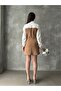 Sleeveless and Above-The-Breast Poplin Above-The-Knee Dress - Camel |   Vmf1139 - Camel - 5