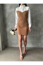 Sleeveless and Above-The-Breast Poplin Above-The-Knee Dress - Camel |   Vmf1139 - Camel - 2