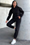 Women's Oversize 3 Thread Raised Elastic Leg Hooded Kangaroo Pocket Thick Sweatpants Set - 2