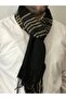 Men's Black Beige Gray Tasseled Striped Scarf - New Year's Christmas Gift