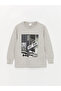 Lcw Kids Gray Crew Neck Printed Long Sleeve Boy Pajamas Set - 2