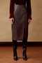Bitter Brown Women's Leather Skirt - Crocodile Pattern and Gold Buckle Detail