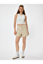High Waist Shorts Buttoned Elastic Waist Pocket Layered Leg Comfortable Fit
