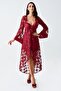 2410 Burgundy Color Satin Lace Embroidered 2-Piece Nightgown Set