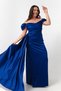 Women's Cobalt Blue Boat Neck Sleeveless Long Satin Evening Dress & Graduation Dress