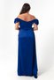 Women's Cobalt Blue Boat Neck Sleeveless Long Satin Evening Dress & Graduation Dress - 5