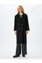 Double Breasted Buttoned Long Stamp Coat with Pockets - 3