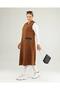 Women's Large Size Long Vest with Leather Pockets Ottoman Brown - 6