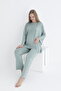 Short Sleeve Suitable for Breastfeeding Maternity and Maternity Pajamas Set with Ruffle Detail - 3