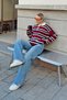 Burgundy Polo Neck Thick Striped Women's Knitwear Sweater - 2