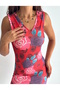 Women V-Neck Floral Print Diver Fabric Dress Boy 90 cm - 3