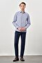 Men's Dark Navy Blue Long Sleeve Hard Collar Cotton Slim Fit Shirt 1004245226 - 2