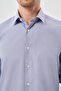 Men's Dark Navy Blue Long Sleeve Hard Collar Cotton Slim Fit Shirt 1004245226 - 4