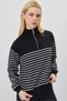 Women's Black and White Striped Zippered Sweatshirt - 5