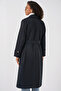 5940 Women's Double Breasted Collar Long Trench Coat - Navy Blue - 6