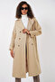 Beige 5940 Model Women's Double Breasted Collar Long Trench Coat