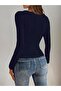 Navy Blue Elastane Polyester High Waist Blouse - 4
