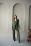 Women's Khaki Blazer Jacket Vest Palazzo Pants Suit - 6