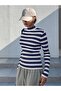 Women's Black and White Striped Half Turtleneck Blouse Sweater - 3