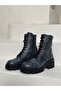 Women's Genuine Leather Special Design Lace up Zippered Boots - 4