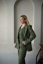 Women's Khaki Blazer Jacket Vest Palazzo Pants Suit - 4