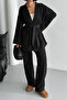 Black Stamp Kimono Set with Belt and Elastic Waist - 4
