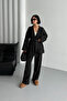 Black Stamp Kimono Set with Belt and Elastic Waist - 3