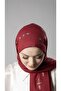 Claret Red Practical Ready-made Hijab Shawl Knitted Fabric Stoned Flower Pattern 2118C_16 - 2