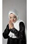 White Practical Ready-made Snap-on Hijab Shawl Knitted Fabric with Stone Star Pattern 2118Y_42 - 3