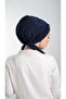Navy Blue Practical Ready-made Interlaced Hijab Bonnet Cut Fiber Plain 2111_02 - 3