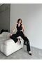 Women's Palazzo Trousers Buttoned Short Crop Vest Double Striped Suit - 3
