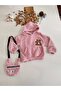 Hooded Plush Girl's Cardigan with Bear Embroidery Bag Accessories - 2
